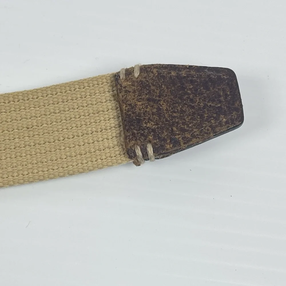 Fossil Utility Woven Cloth Belt‎ Size 40 Men's Beige Tan Brown Leather Accent